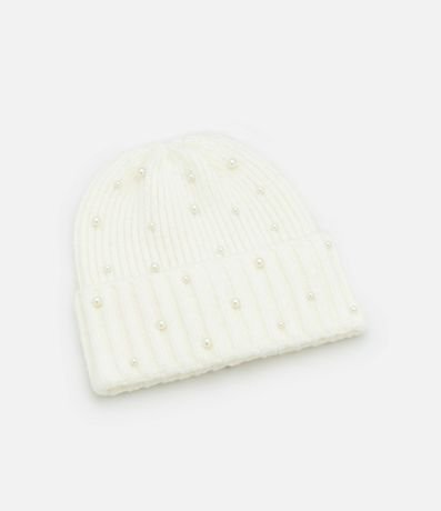 Gorro con Dobra en Punto con Aplicación de Perlas