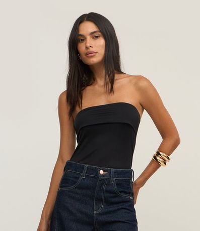 Blusa en Jersey Sin Breteles con Canesú Dobrada