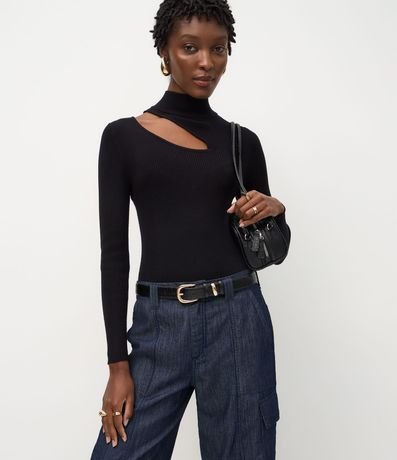 Blusa Acanalada en Punto con Cutout en el Hombro
