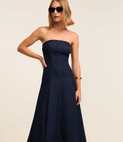 Vestido Evasê New Midi en Jeans sin Breteles