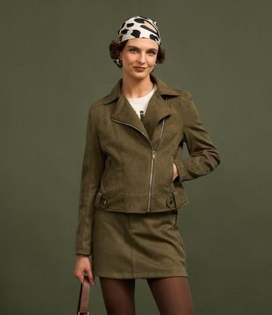 Campera Biker en Gamuza con Bolsillos y Cremallera 3