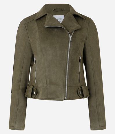 Campera Biker en Gamuza con Bolsillos y Cremallera 5