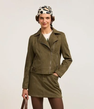 Campera Biker en Gamuza con Bolsillos y Cremallera 1