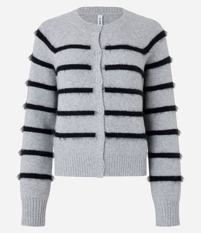 Cardigan Corto en Punto con Botones y Rayas 4