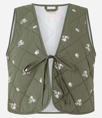 Chaleco Capitoneada en Algodón con Bordado Floral y Lazo 6