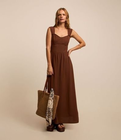 Vestido Evasê Midi en Viscosa y Lino con Lazo en la Espalda 2