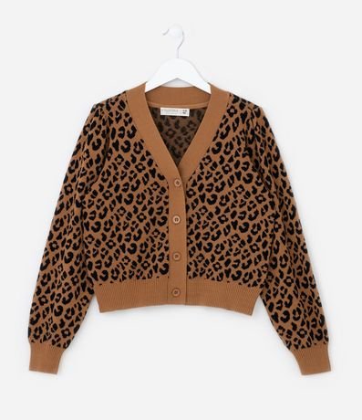 Cardigan Infantil de Punto con Estampa de Leopardo - Talle 5 a 14 años