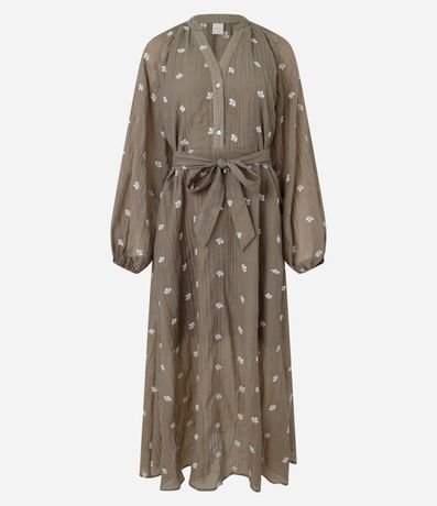 Vestido Evasê Largo en Liocel Texturizado con Bordado Floral 6
