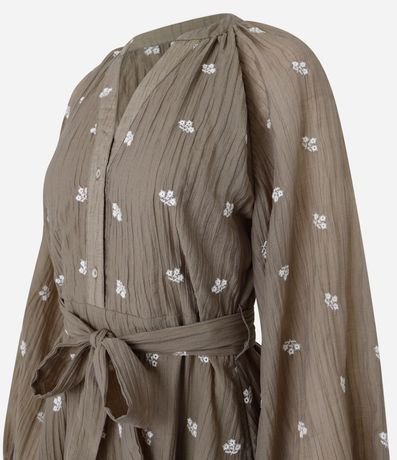 Vestido Evasê Largo en Liocel Texturizado con Bordado Floral 7