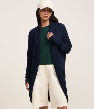 Cardigan Básico Largo en Punto con Abertura Total