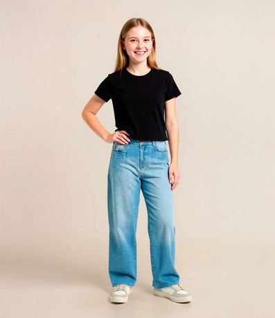 Pantalón Wide Leg Infantil en Jeans con Lavado - Talle 5 a 14 años