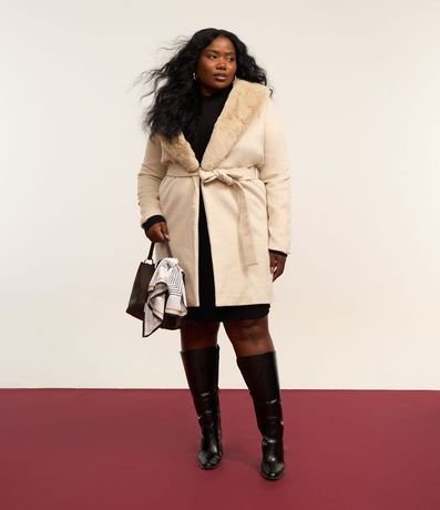 Saco Polivelour con Cuello de Pelo Desmontable Curve & Plus Size