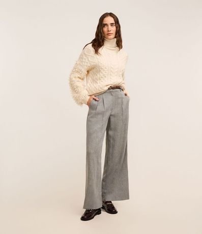 Pantalón Wide Leg Sastrería con Cintura Tirantes y Pliegues