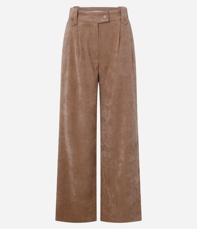 Pantalón Recto Cintura Alta en Terciopelo Cotelê con Pliegues 7
