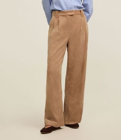 Pantalón Recto Cintura Alta en Terciopelo Cotelê con Pliegues 3