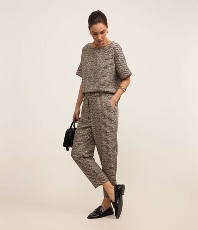 Blusa en Crepé Estampada de Cuadros Pied-de-Poule 2