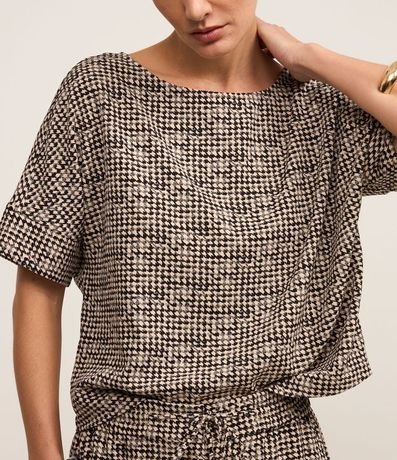 Blusa en Crepé Estampada de Cuadros Pied-de-Poule 3