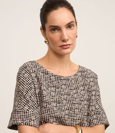 Blusa en Crepé Estampada de Cuadros Pied-de-Poule 4