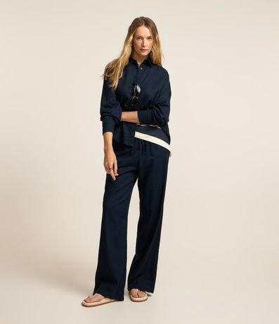 Pantalón en Viscosa y Lino con Lazo en la Cintura