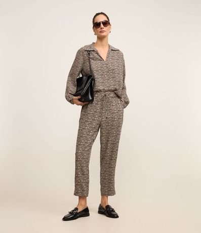 Blusa en Crepé con Estampa Pied-de-Poule y Cuello Polo 2