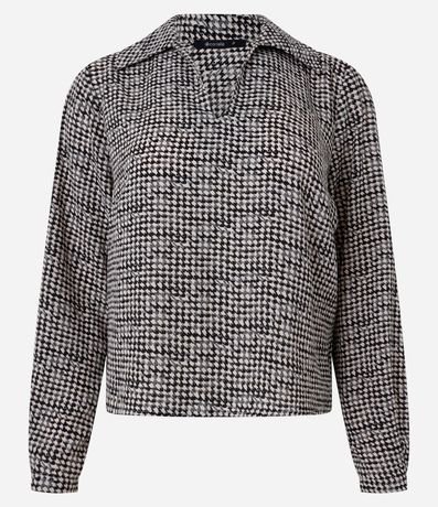 Blusa en Crepé con Estampa Pied-de-Poule y Cuello Polo 6