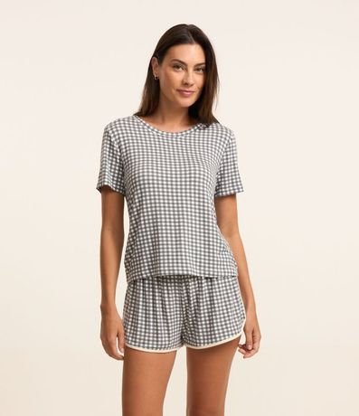 Blusa de Pijama en Viscosa con Estampa de Cuadros