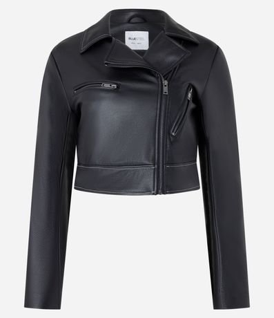 Campera Biker Cropped en PU con Cremallera y Pespontos 4