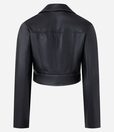 Campera Biker Cropped en PU con Cremallera y Pespontos 5