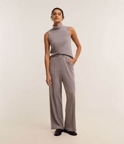 Pantalón Wide Leg Tiro Alto en Chenille con Punto Peinado