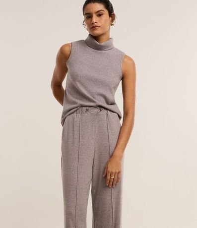 Pantalón Wide Leg Tiro Alto en Chenille con Punto Peinado 2