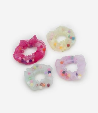 Kit 04 Scrunchies Infantiles en Tul con Mini Pompones - Talle U