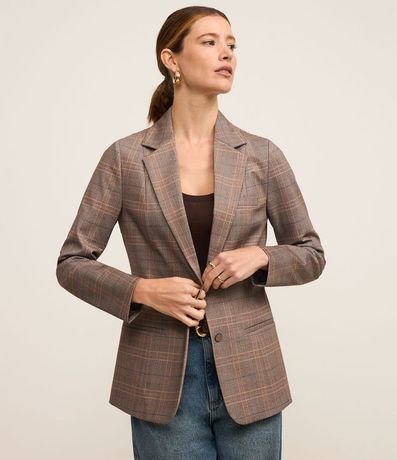 Blazer de Punto Romano a Cuadros con un Solo Botón 4