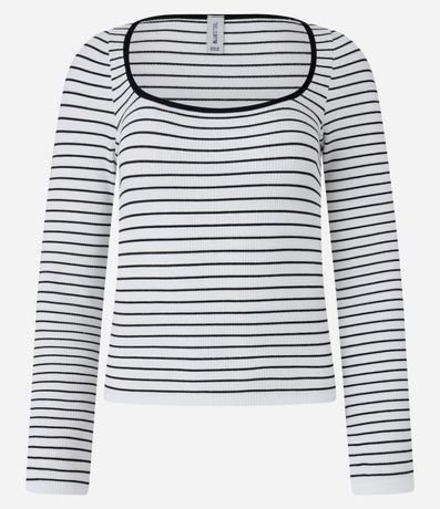 Blusa Texturizada y Rayada en Seamless con Encanje en el Puño