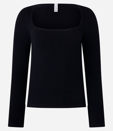 Blusa Acanalada en Seamless con Escote Cuadrado y Fenda en el Puño 1