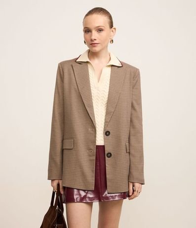 Blazer Oversized Alfaiatado con Estampa Pied de Poule
