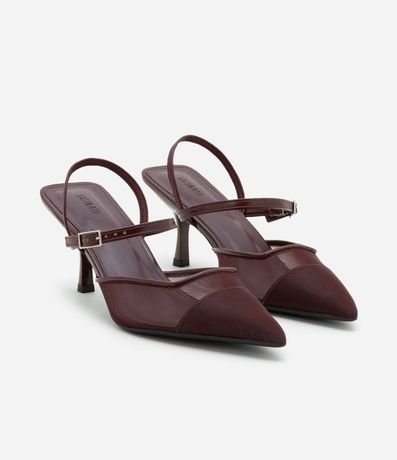 Zapato Tacones Slingback en PU con Recorte de Tela 2