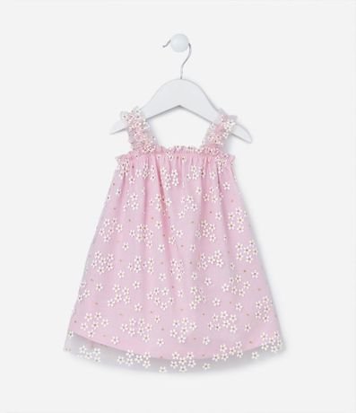 Vestido Infantil en Tule con Estampa de Flores con Purpurina - Talle 0 a 18 meses 3