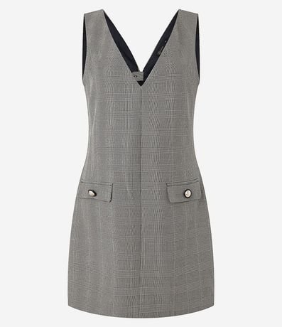 Vestido Corto en Crepé de Cuadros con Botones en las Lapelas 7