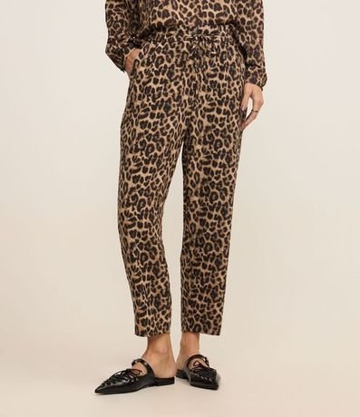Pantalón Pijama Tiro Alto en Crepé Estampa Animal Print Leopardo 3