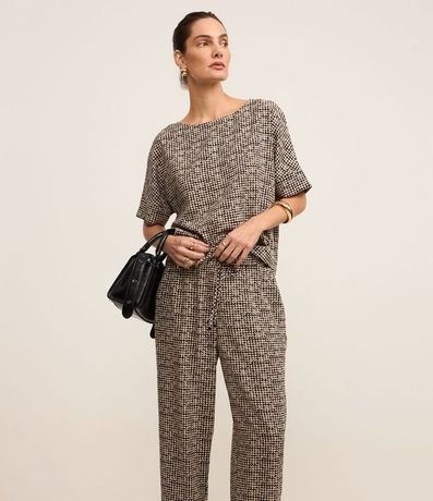 Pantalón Pijama Cintura Alta en Crepé Pied-de-Poule 2