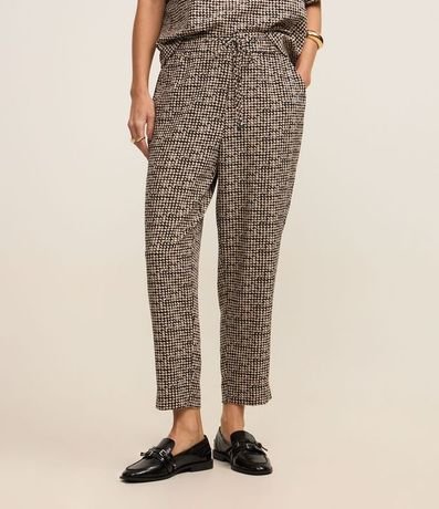 Pantalón Pijama Cintura Alta en Crepé Pied-de-Poule 3