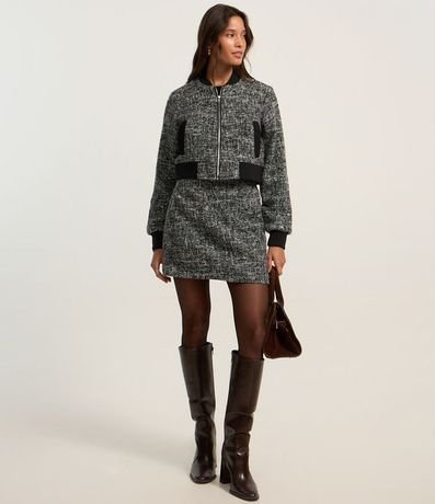 Campera Bomber en Tweed con Detalles en Rib 2