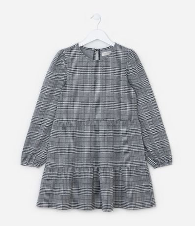 Vestido Infantil en Ponto Roma con Estampa de Cuadros - Talle 5 a 14 años