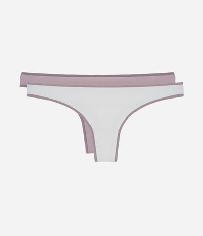 Kit 02 Bombachas Bikini Hilo en Algodón Texturizadas con Detalles Contrastantes