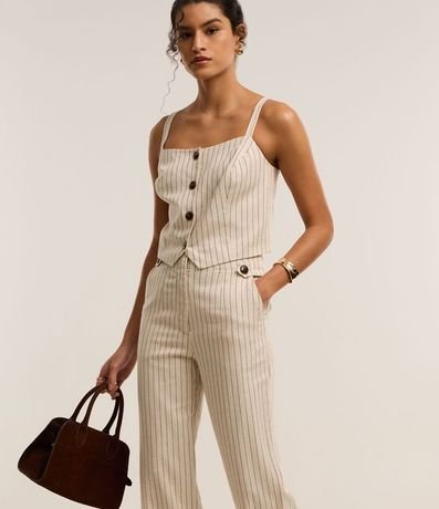 Pantalón Femenino Recto de Cintura Alta en Viscosa Twill con Lino 2
