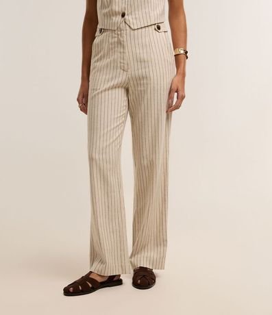 Pantalón Femenino Recto de Cintura Alta en Viscosa Twill con Lino 3