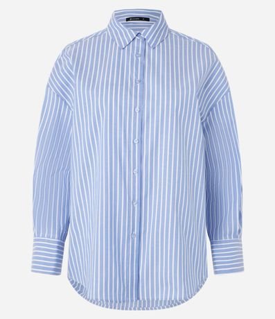 Camisa Alargada en Tricolina Rayada con Hilo Teñido