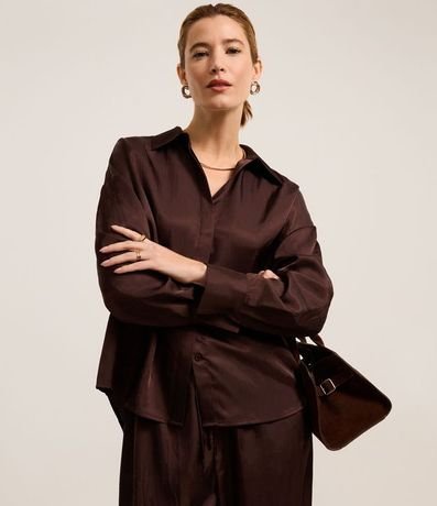 Camisa Satinada con Botones y Manga Larga