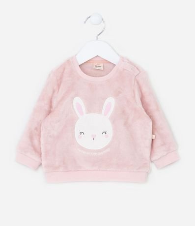Suéter Infantil en Fleece con Bordado Conejito - Talle 0 a 18 meses