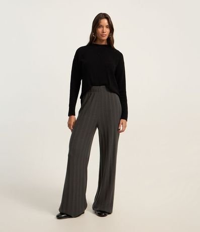 Pantalón Recto Acanalada Felpada y Calientita con Rayas